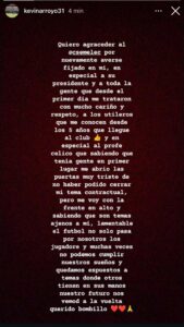 El comunicado que subió Kevin Arroyo en su cuenta de Instagram.
