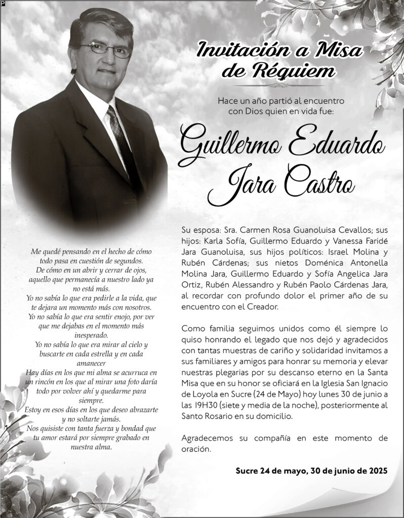 INVITACIÓN A MISA: Guillermo Eduarda Jara Castro