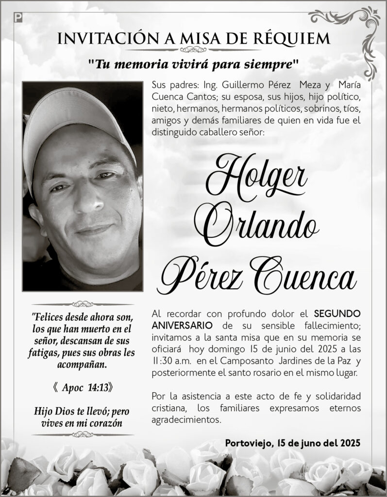 INVITACIÓN A MISA: Holger Orlando Pérez Cuenca