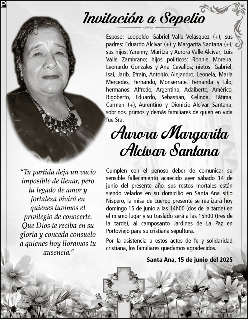 INVITACIÓN A SEPELIO: Aurora Margarita Alcívar Santana