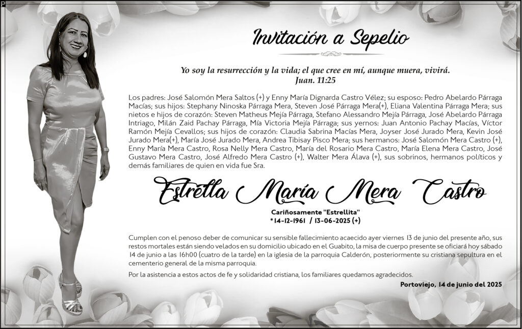 INVITACIÓN A SEPELIO: Estrella María Mera Castro