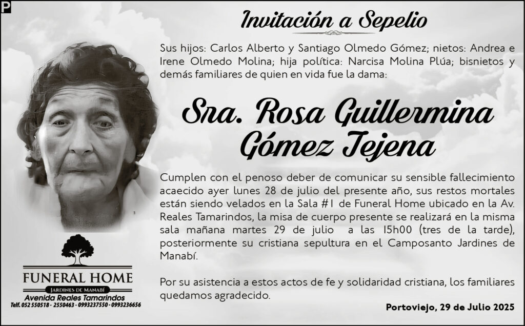 INVITACIÓN A SEPELIO: Sra. Rosa Guillermina Gómez Tejena