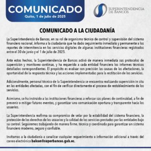 Clientes de tres entidades financieras de Ecuador enfrentaron dificultades para realizar pagos y transferencias electrónicas entre el 30 de junio y 1 de julio