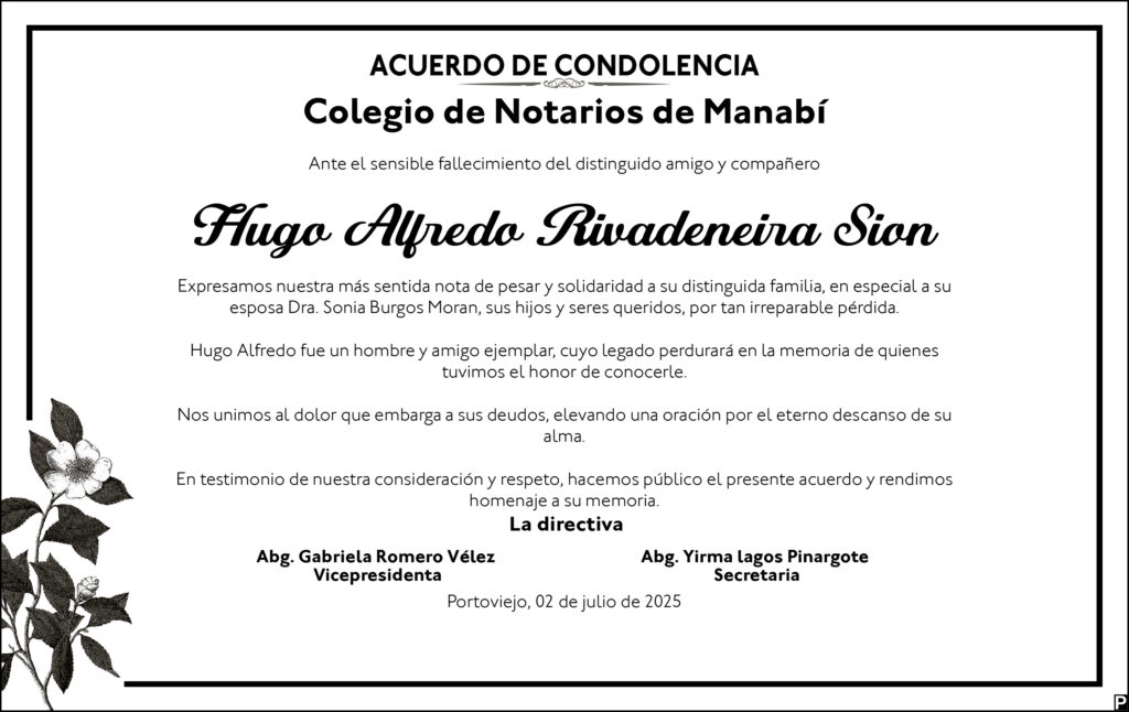 ACUERDO DE CONDOLENCIA: Hugo Alfredo Rivadeneira Sion