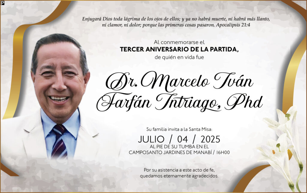 INVITACIÓN A MISA: Dr. Marcelo Iván Farfán Intriago, Phd