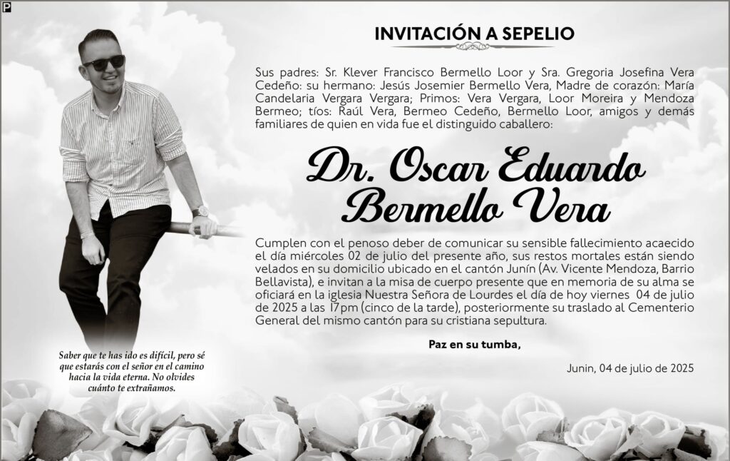 INVITACIÓN A SEPELIO: Dr. Oscar Eduardo Bermello Vera