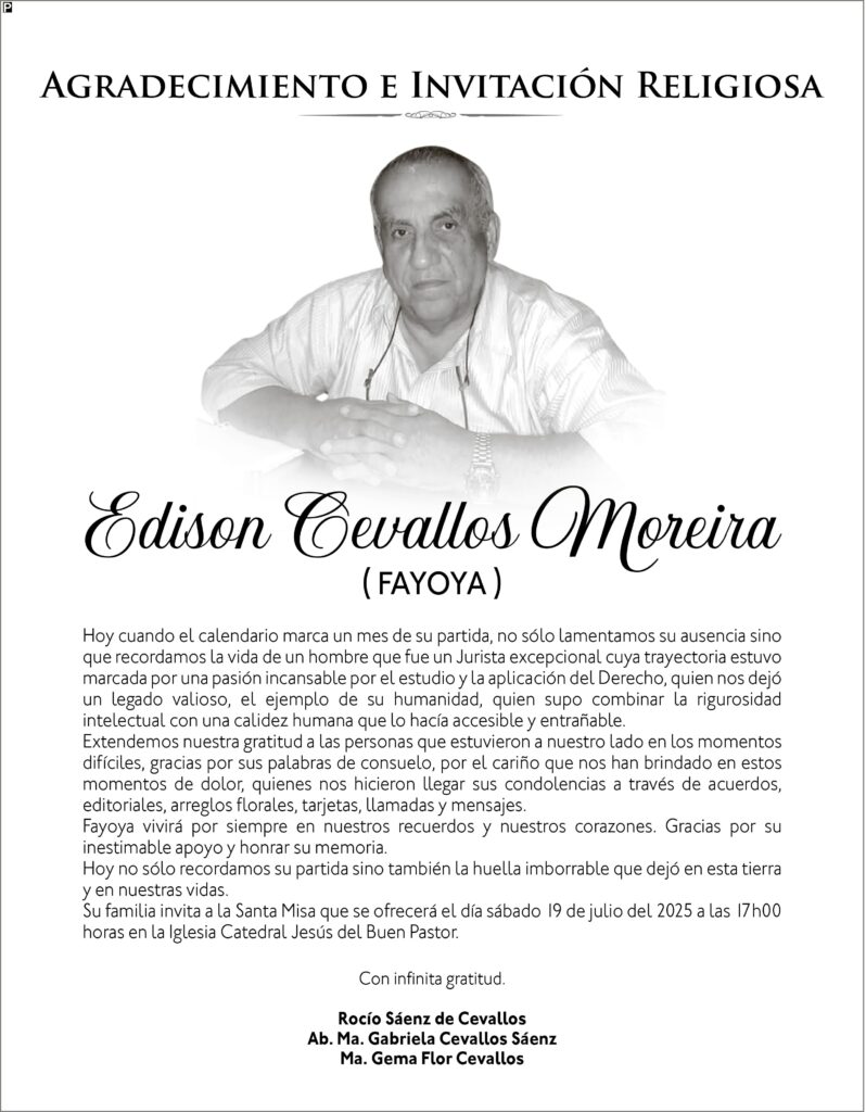 INVITACIÓN A MISA: Edison Cevallos Moreira