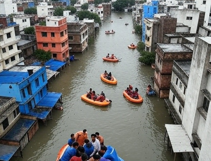 Las fuertes lluvias que azotan Ajmer desde hace dos días, han causado inundaciones severas en zonas residenciales cercanas
