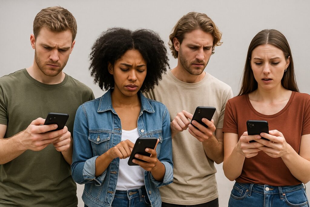 La sobrecarga de información en WhatsApp, una aplicación diseñada para mantener vínculos, a menudo produce el efecto contrario. FOTO: Inteligencia Artificial (IA).