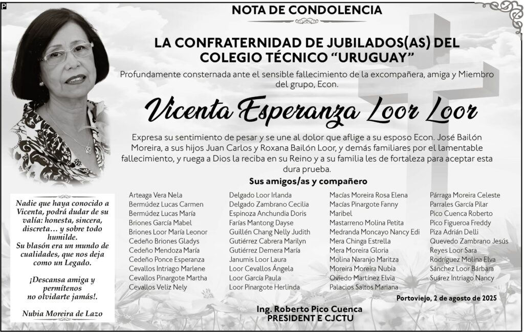NOTA DE CONDOLENCIA: Vicenta Esperanza Loor Loor