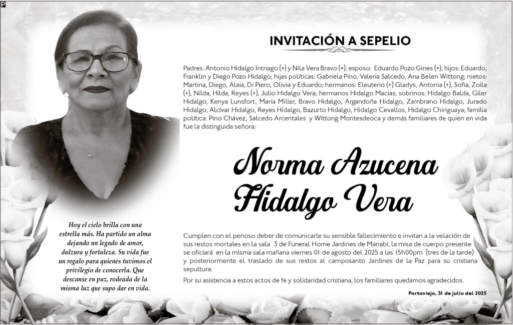 INVITACIÓN A SEPELIO: Norma Azucena Hidalgo Vera