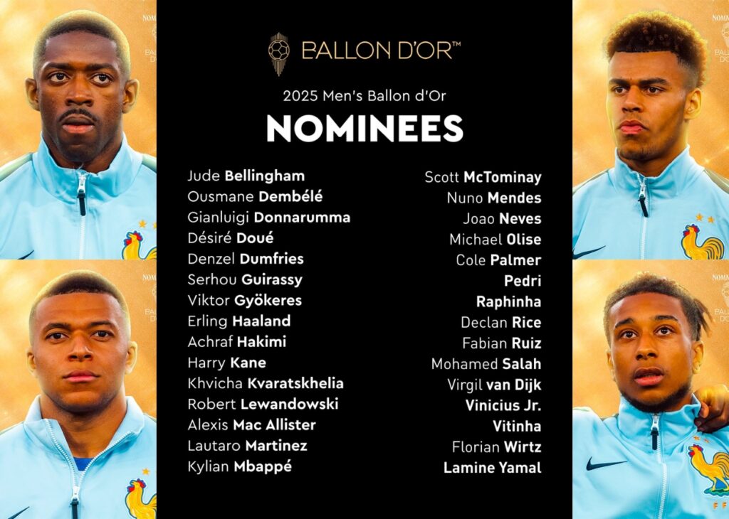 France Football revela a los 30 nominados al Balón de Oro 2025: Lamine Yamal, Kylian Mbappé y Erling Haaland, entre los elegidos