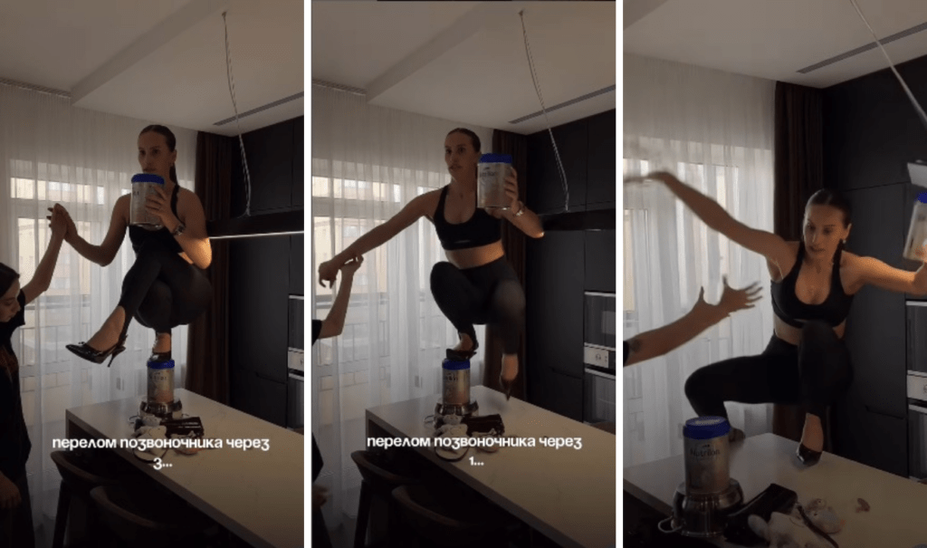 Influencer rusa se fractura la columna al intentar un reto viral; tiene un bebé recién nacido