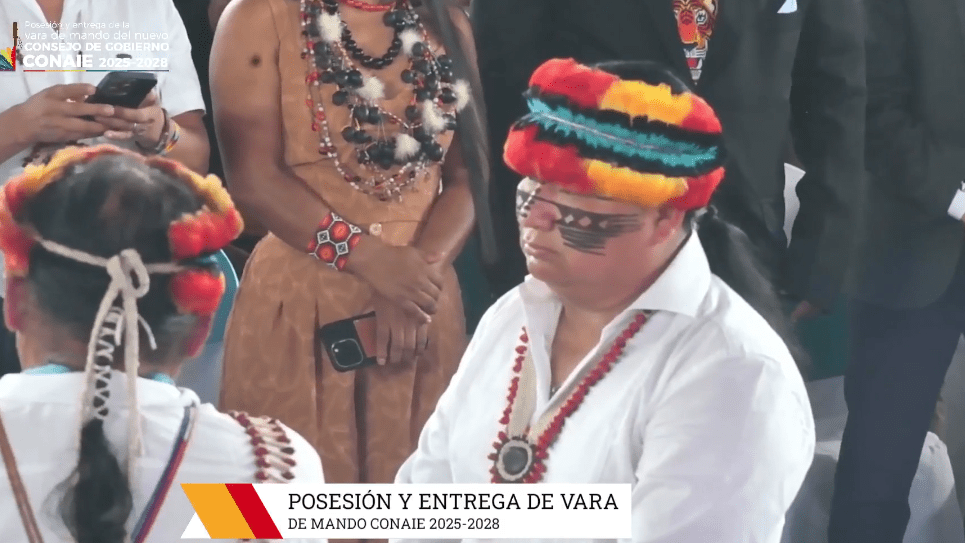 Marlon Vargas durante su posesión como Presidente de la Conaie