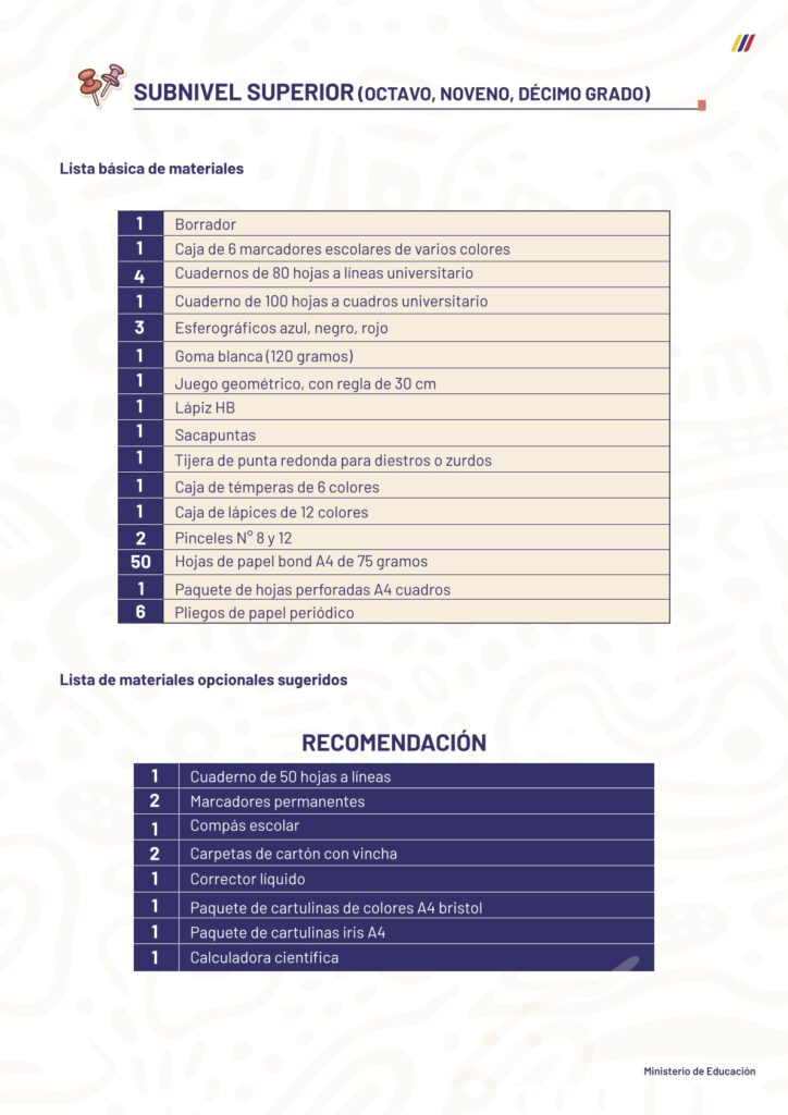 Lista de útiles escolares