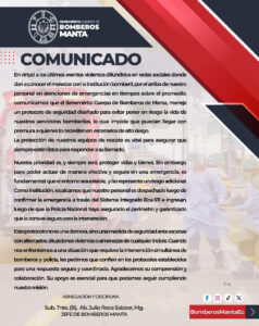 Comunicado del Cuerpo de Bomberos de Manta. 