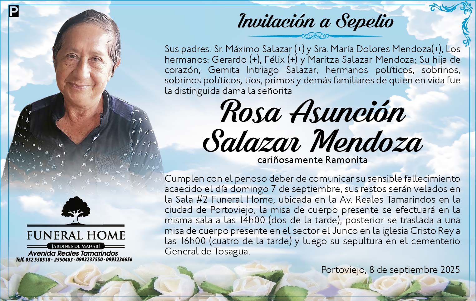 INVITACIÓN A SEPELIO: Rosa Asunción Salazar Mendoza