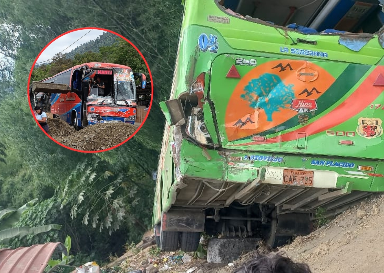 Buses de las cooperativas Reales Tamarindos y San Plácido chocaron en una comunidad de la parroquia San Plácido de Portoviejo