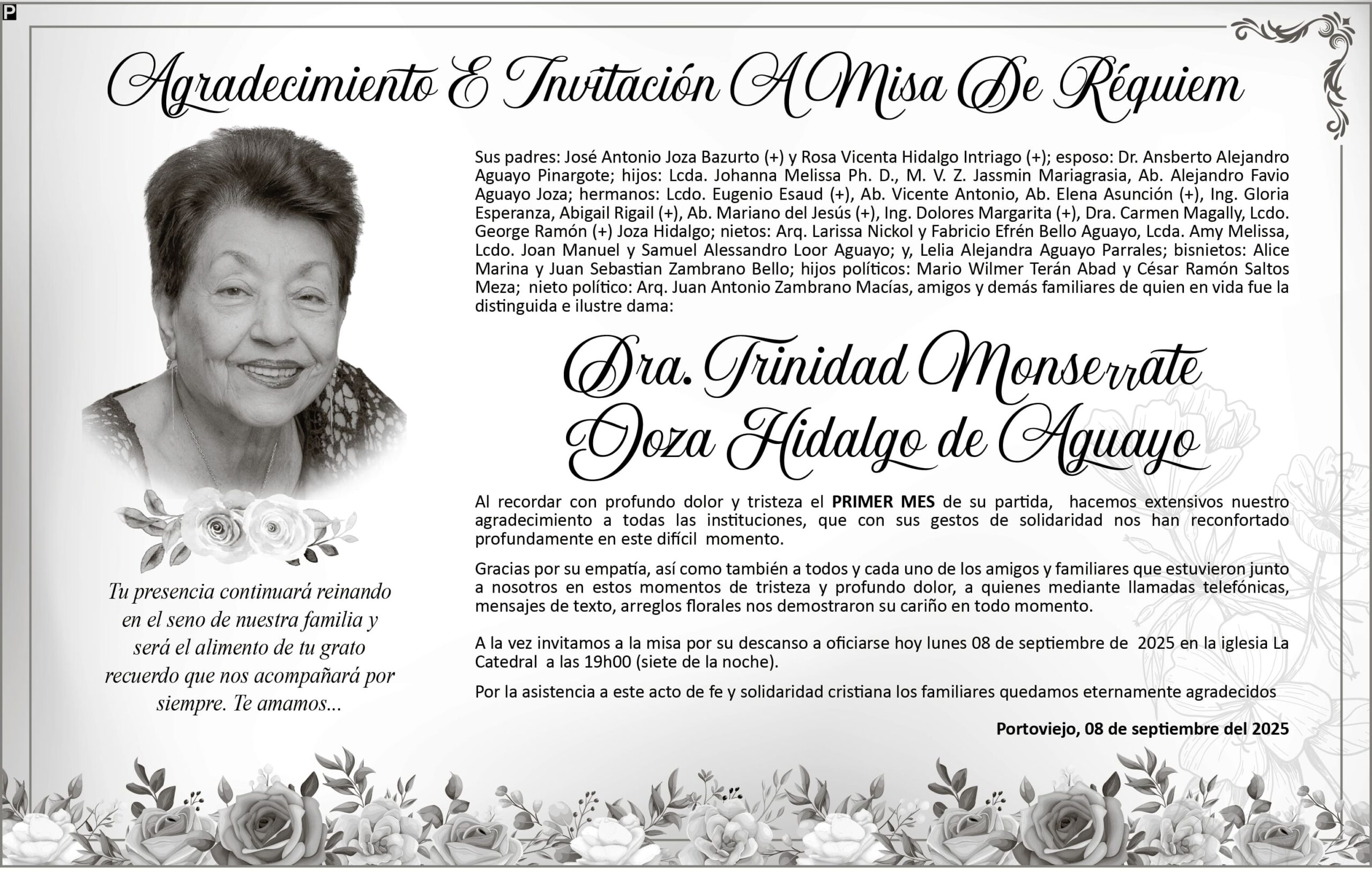 INVITACIÓN A MISA: Dra. Trinidad Monserrate Joza Hidalgo de Aguayo
