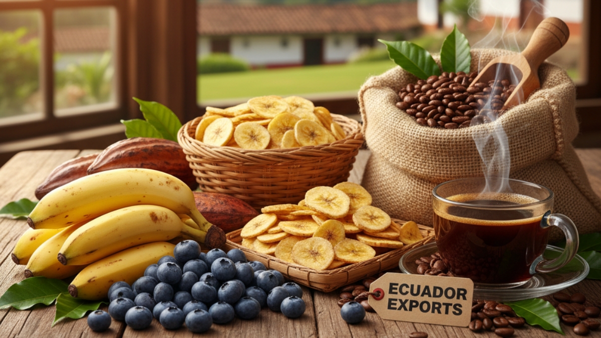 Ecuador conquista mercados internacionales con la exportación de productos orgánicos y no tradicionales. (Generado con la inteligencia artificial Gemini de Google)