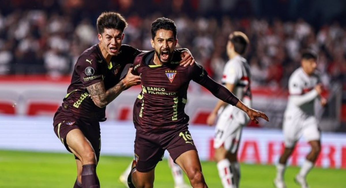Jeison Medina celebra el gol del triunfo de Liga de Quito ante Sao Paulo.