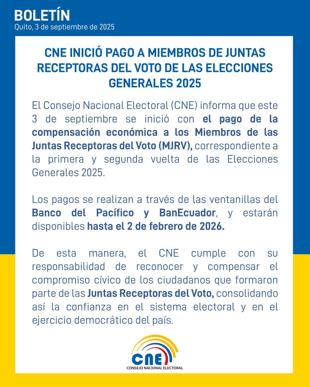 Boletín emitido por el CNE