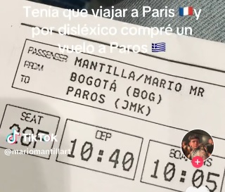 Compró boleto a Paros en vez de París y se volvió viral en TikTok