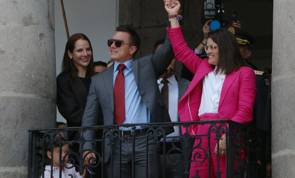 El presidente Daniel Noboa junto a su vicepresidenta, María José Pinto en el Palacio de Carondelet.