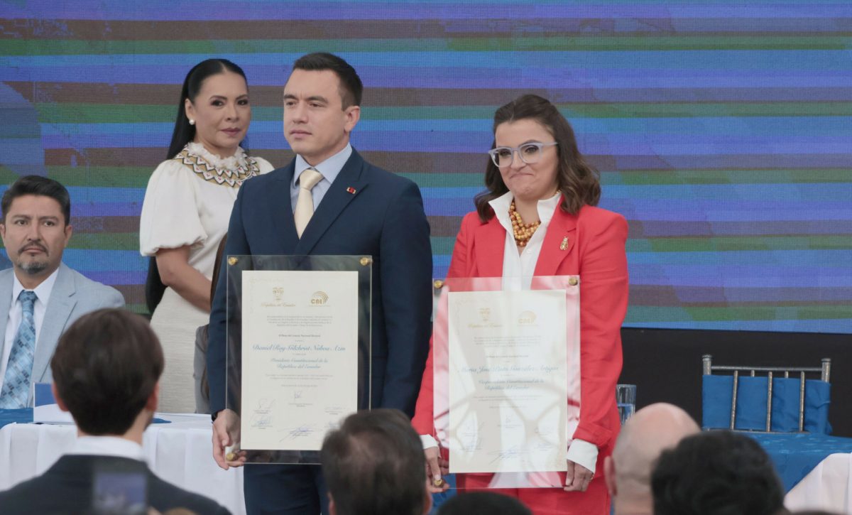 El presidente a Daniel Noboa y vicepresidenta a María José Pinto en el palacio de Cristal parque Itchimbia