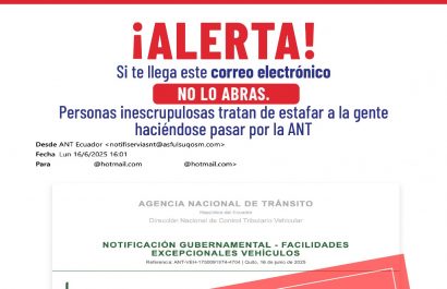 ANT advierte sobre correos falsos con notificaciones de deudas por infracciones de tránsito