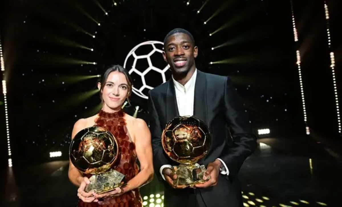 Aitana Bonmatí y Ousmane Dembélé, con sus respectivos Balones de Oro. FOTO: Europa Press.
