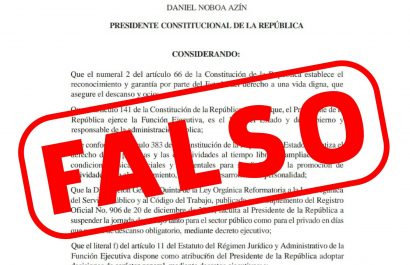 Alerta Ecuador: Falso Decreto Ejecutivo de feriado nacional circula en las redes sociales.