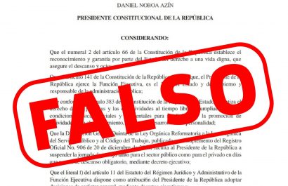 Alerta Ecuador: Falso Decreto Ejecutivo de feriado nacional circula en las redes sociales.