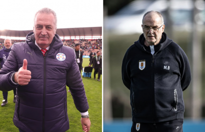 Alfaro y Bielsa con sus oncenas listas para el duelo Paraguay vs. Uruguay en Asunción