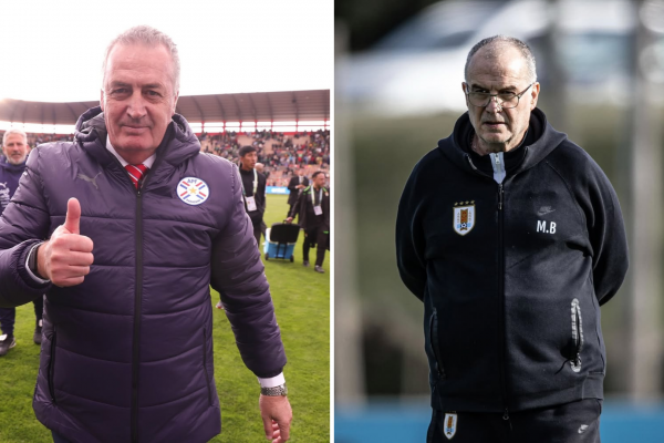 Alfaro y Bielsa con sus oncenas listas para el duelo Paraguay vs. Uruguay en Asunción