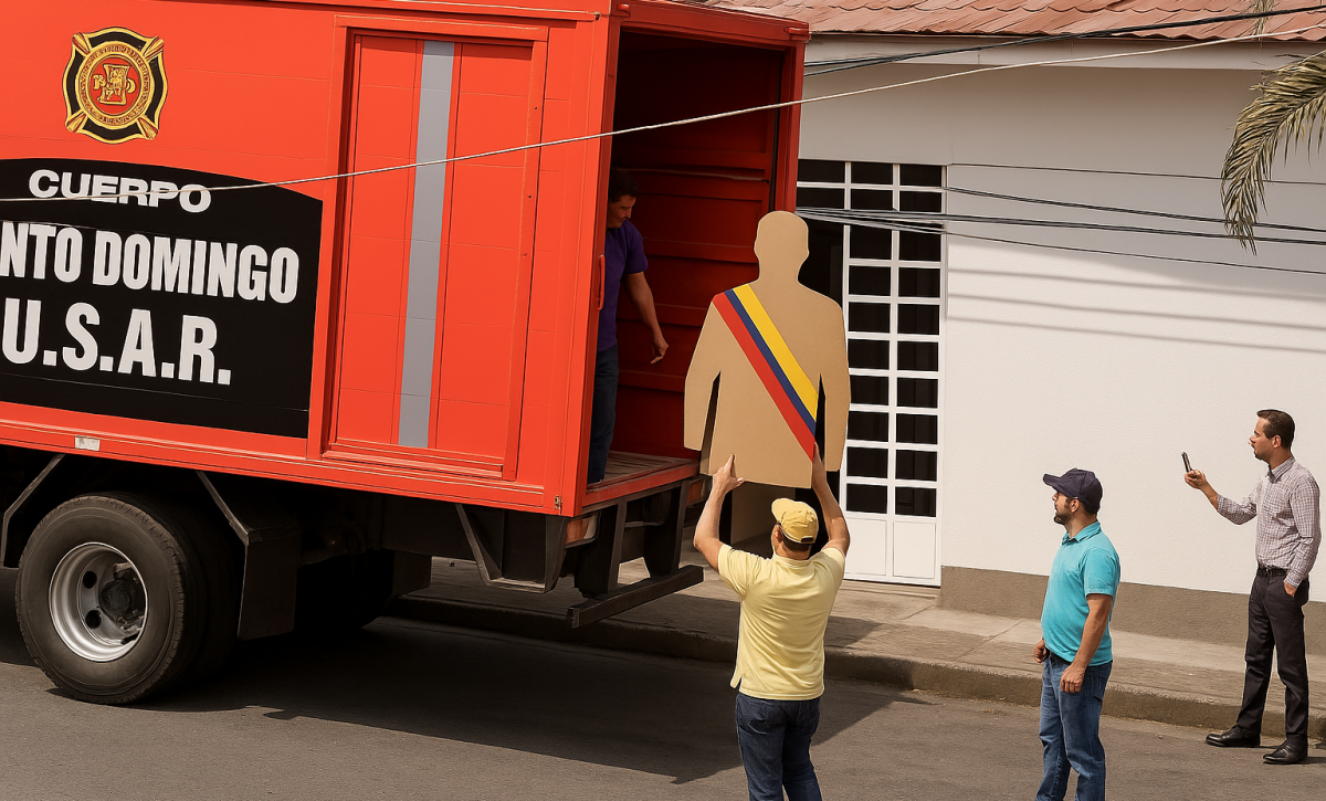 Camión de Bomberos fue grabado descargando propaganda electoral, lo que motivó una denuncia por uso indebido de recursos públicos. Imagen recreada con IA.