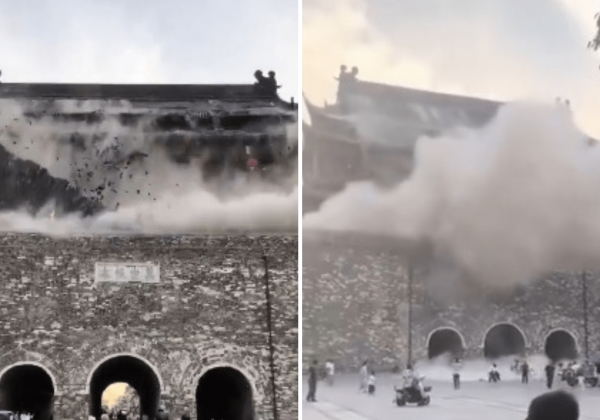 Colapsa la Torre del Tambor de Fengyang, China, tras un año de su restauración