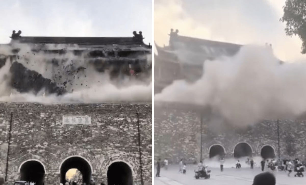 Colapsa la Torre del Tambor de Fengyang, China, tras un año de su restauración