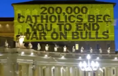 Colectivo animalista proyecta imágenes contra las corridas de toros en el Vaticano