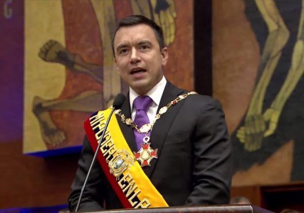 El presidente de Ecuador, Daniel Noboa, dio un discurso que duró 20 minutos.