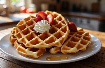 Los waffles pueden acompañarse de miel, frutas y más.