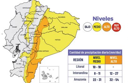 El Instituto Nacional de Meteorología e Hidrología (Inamhi) emitió una alerta meteorológica por fuertes lluvias en el Ecuador.