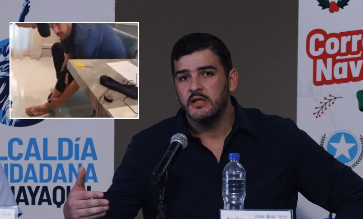 El alcalde de Guayaquil, Aquiles Alvarez, cumple orden judicial y lleva grillete electrónico