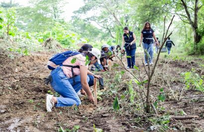 Estudiantes universitarios participaron en la jornada de reforestación.