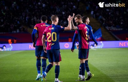 Jugadores del FC Barcelona celebrando.