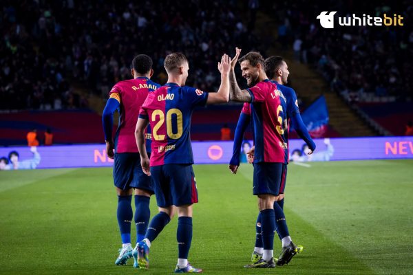 Jugadores del FC Barcelona celebrando.