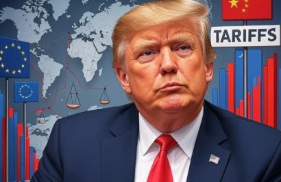 Ilustración sobre las decisiones arancelarias del presidente de EE.UU. Donald Trump