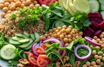 Cinco platos de ensaladas variadas