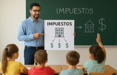 Impuestos para niños: estrategia educativa para explicar el financiamiento de escuelas, hospitales y parques. FOTO: ChatGPT (Inteligencia Artificial).