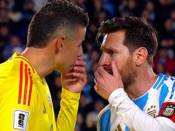 Tenso cruce entre Messi y James Rodríguez en el empate de Colombia frente a Argentina.